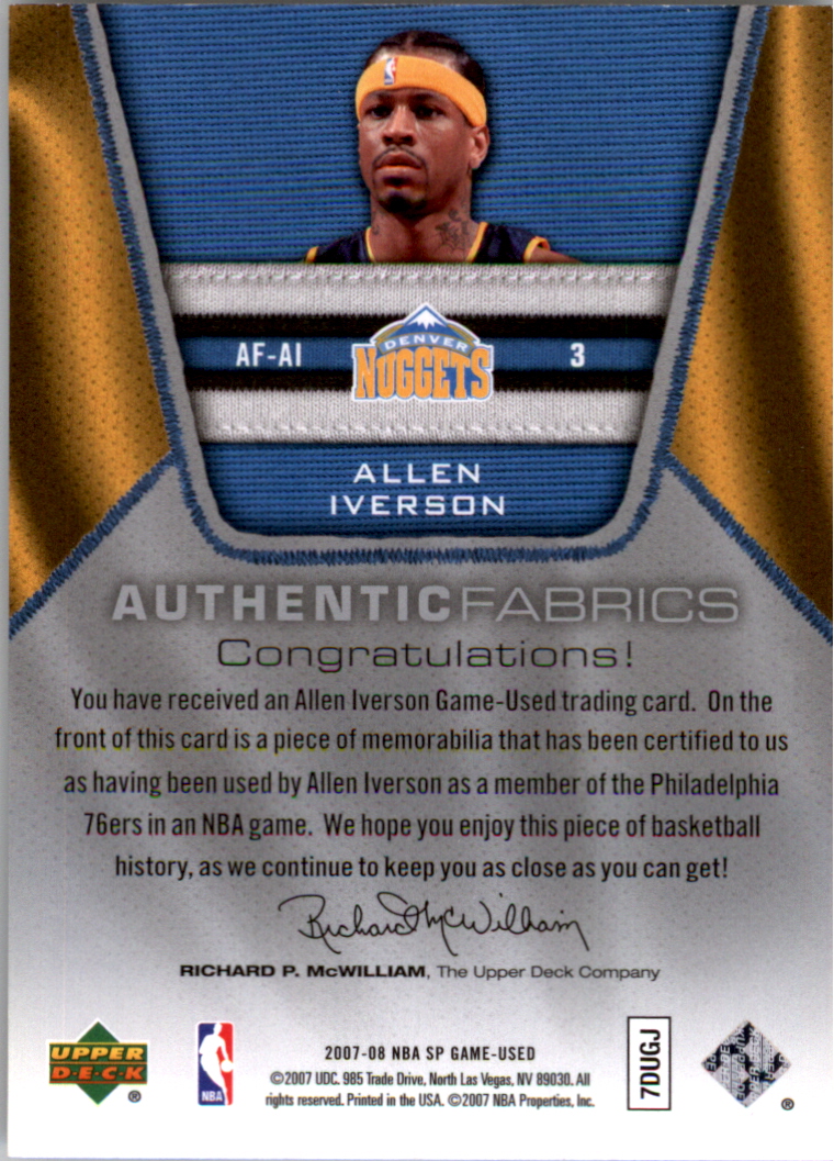 2007-08 SP Game Used Authentic Fabrics #AFAI Allen Iverson back image