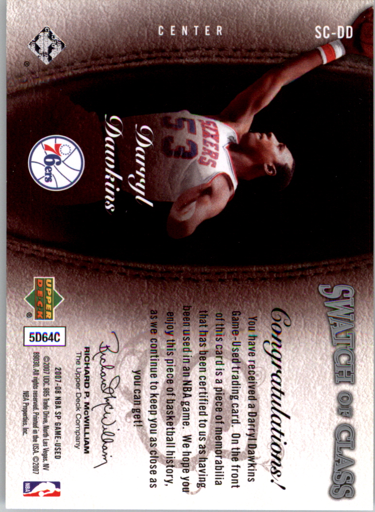 2007-08 SP Game Used Swatch of Class #SCDD Darryl Dawkins back image