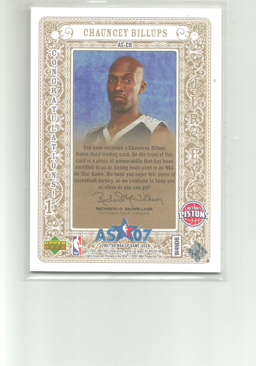 2007-08 SP Game Used All-Star Jersey #ASCB Chauncey Billups back image