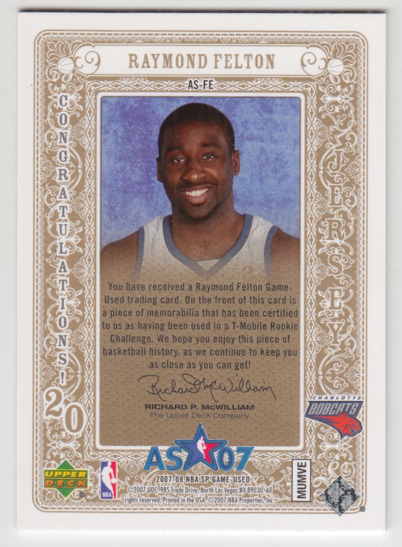 2007-08 SP Game Used All-Star Jersey #ASFE Raymond Felton back image