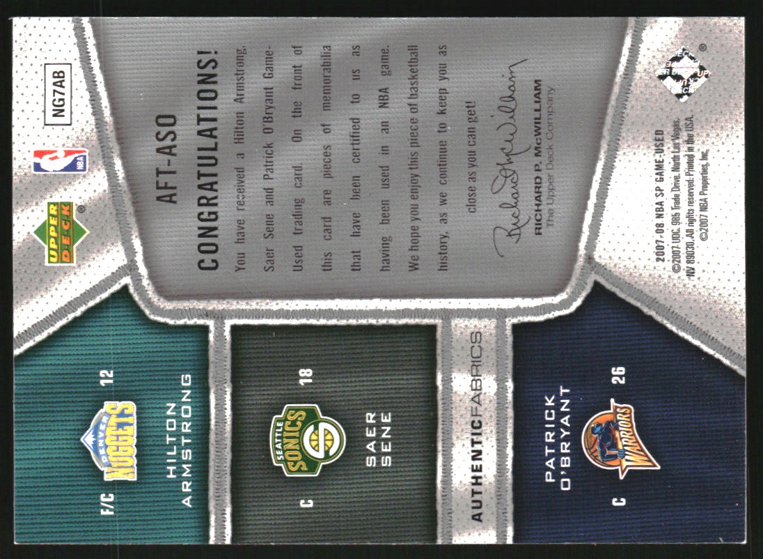 2007-08 SP Game Used Authentic Fabrics Triple #ASO Hilton Armstrong/Saer Sene/Patrick O'Bryant