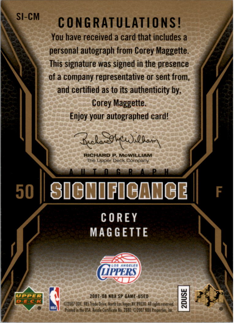 2007-08 SP Game Used SIGnificance #SICM Corey Maggette back image