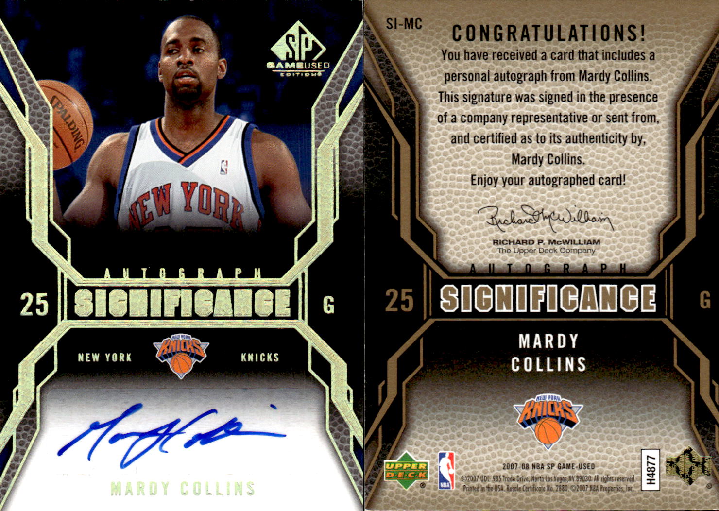 2007-08 SP Game Used SIGnificance #SIMC Mardy Collins