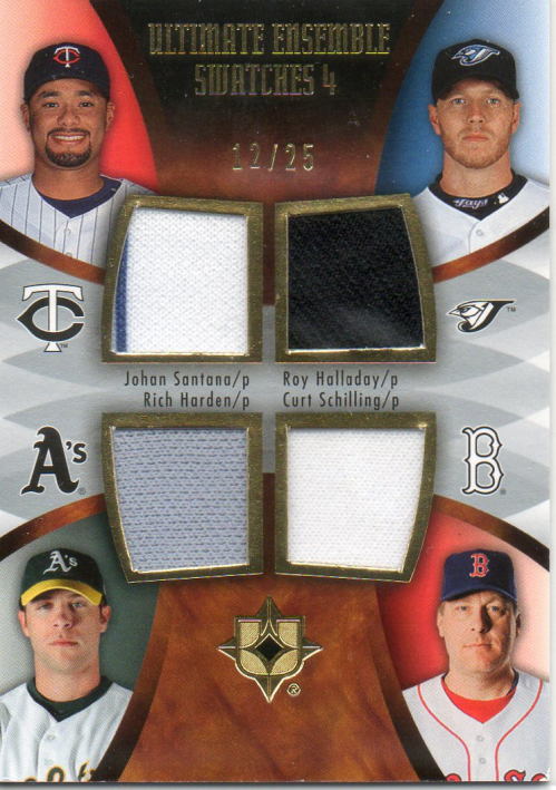2007 Ultimate Collection Ultimate Ensemble Quad Swatches #SHHS Johan Santana/Roy Halladay/Rich Harden/Curt Schilling/25