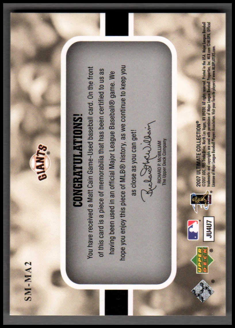 2007 Ultimate Collection Ultimate Star Materials #MA2 Matt Cain back image