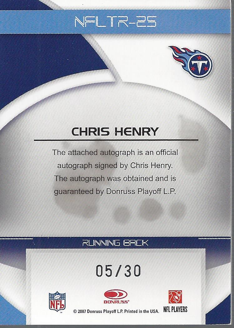 2007 Donruss Gridiron Gear NFL Teams Rookie Signatures #25 Chris Henry RB EXCH back image