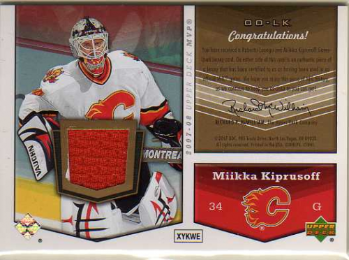 2007-08 Upper Deck MVP One on One Jerseys #OOLK Roberto Luongo/Miikka Kiprusoff back image