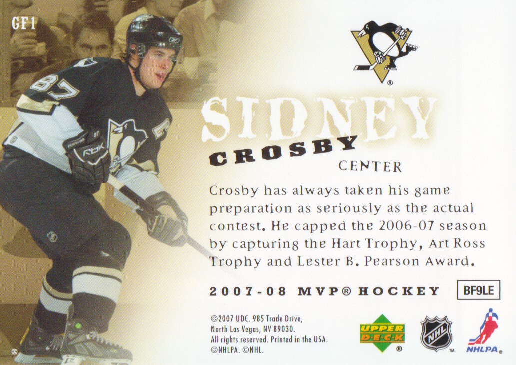 2007-08 Upper Deck MVP Game Faces #GF1 Sidney Crosby back image