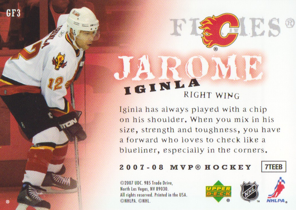 2007-08 Upper Deck MVP Game Faces #GF3 Jarome Iginla back image