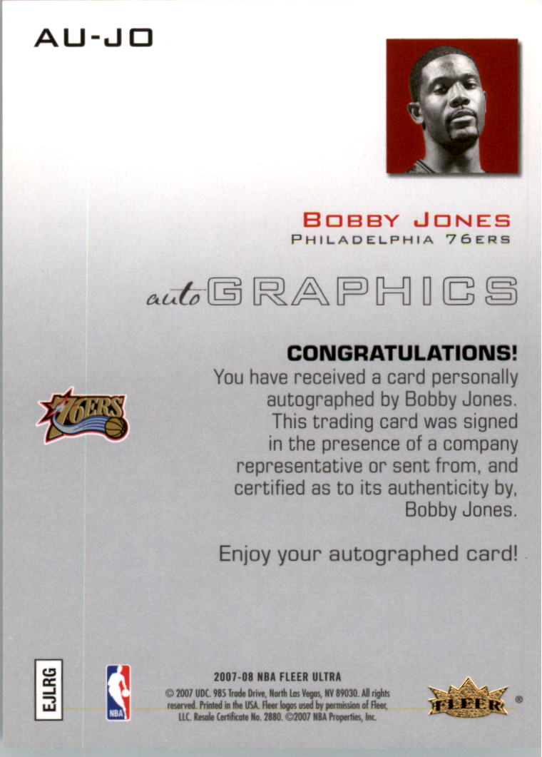 2007-08 Ultra SE Autographics Black #AUJO Bobby Jones back image