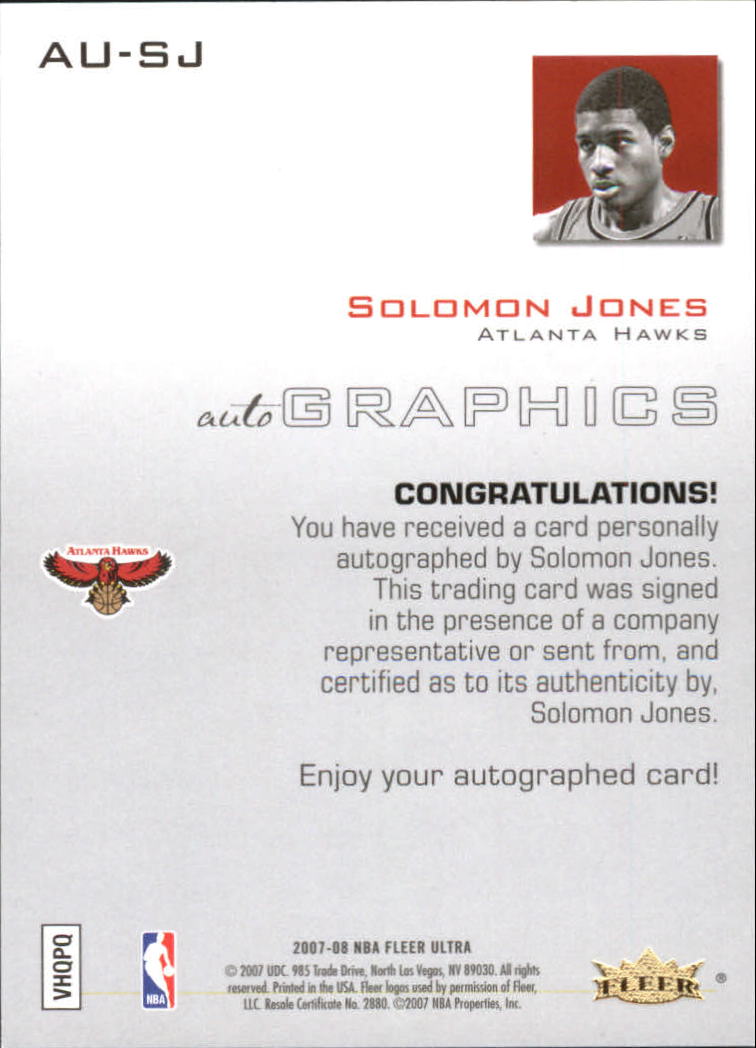 2007-08 Ultra SE Autographics Black #AUSJ Solomon Jones back image