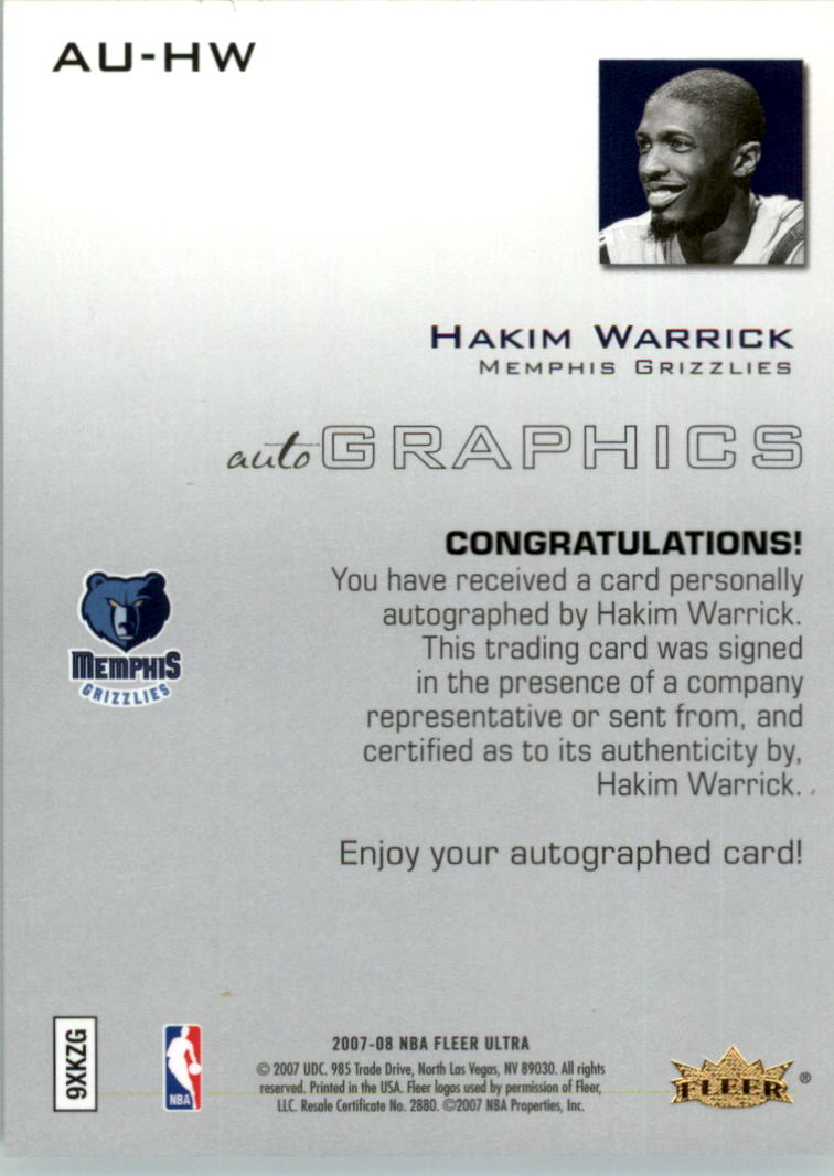 2007-08 Ultra SE Autographics Blue #AUHW Hakim Warrick back image