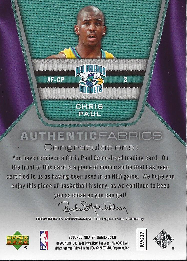 2007-08 SP Game Used Authentic Fabrics #AFCP Chris Paul back image