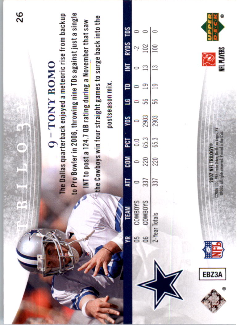 2007 Upper Deck Trilogy #26 Tony Romo back image