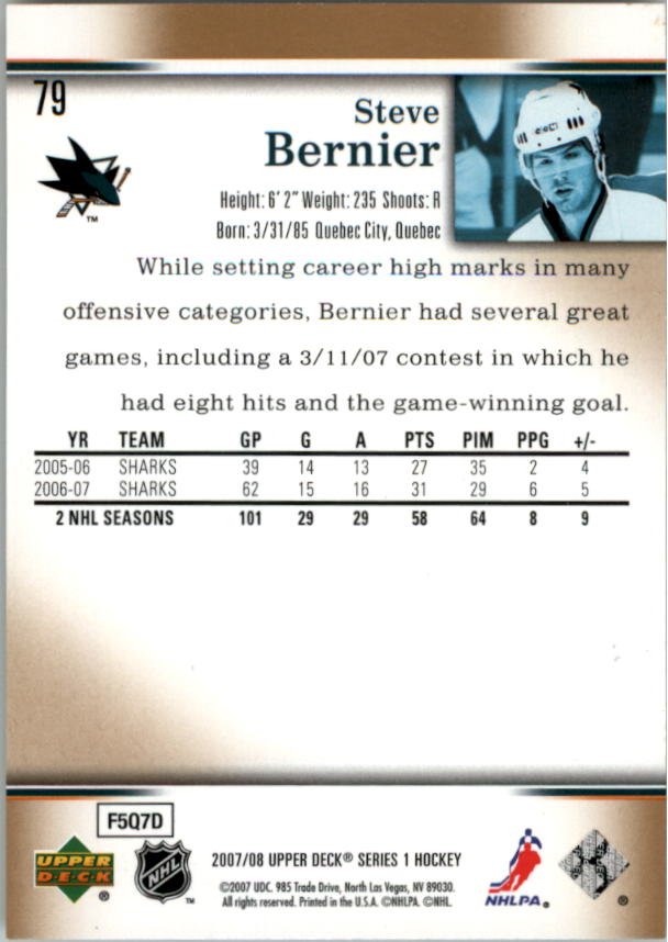 2007-08 Upper Deck #79 Steve Bernier back image