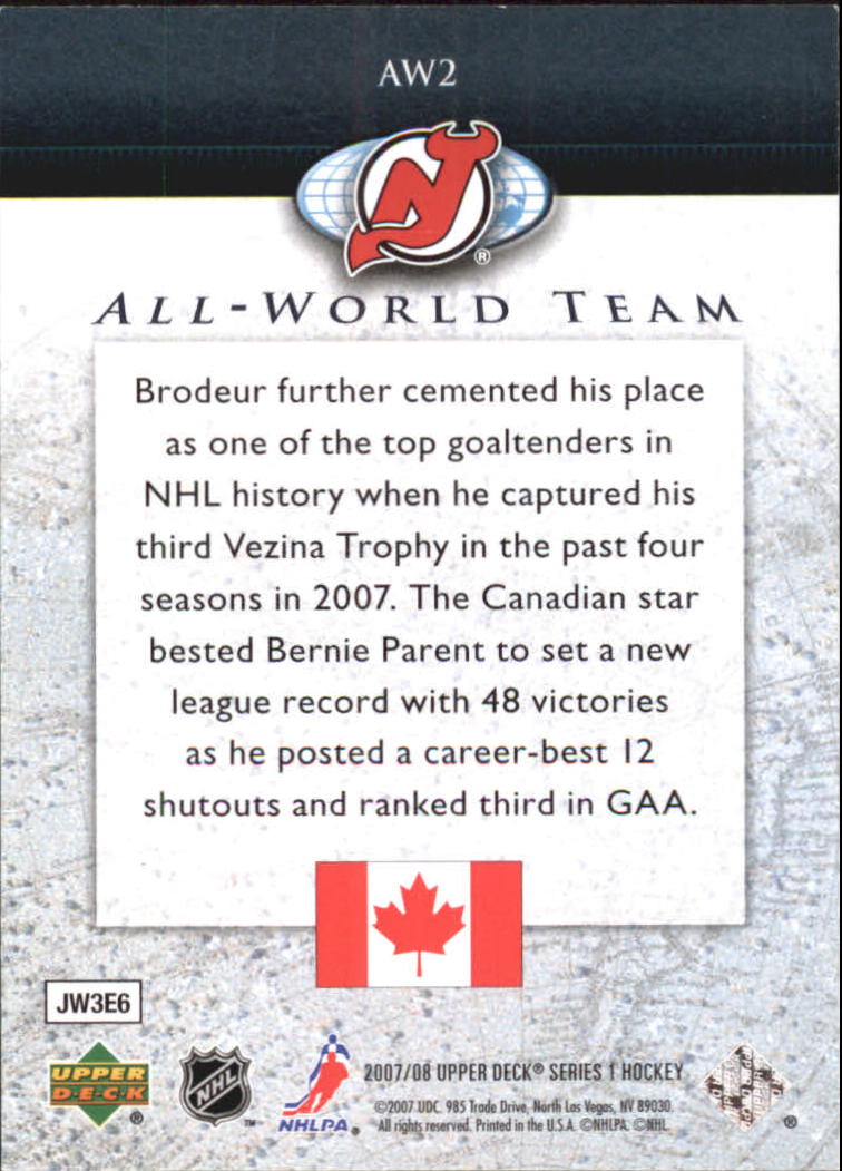 2007-08 Upper Deck All-World Team #AW2 Martin Brodeur