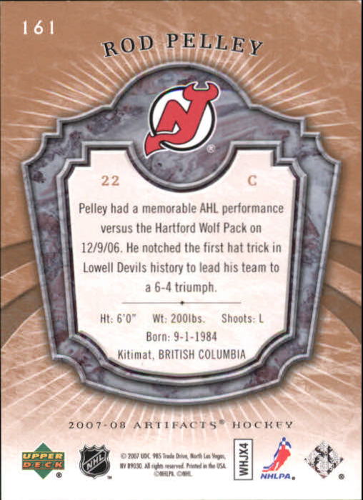 2007-08 Artifacts #161 Rod Pelley RC back image