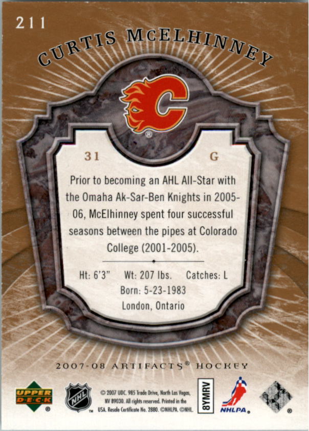 2007-08 Artifacts #211 Curtis McElhinney RC back image