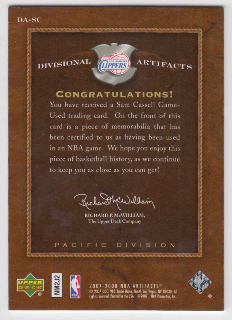 2007-08 Artifacts Divisional Artifacts #DASC Sam Cassell back image