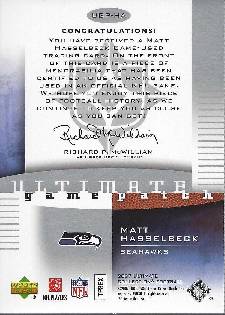 2007 Ultimate Collection Game Patches #UGPMH Matt Hasselbeck back image