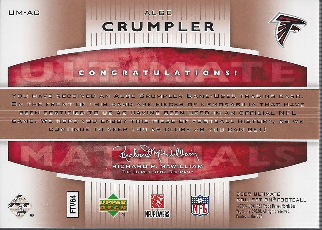 2007 Ultimate Collection Materials Patches #UMAC Alge Crumpler back image