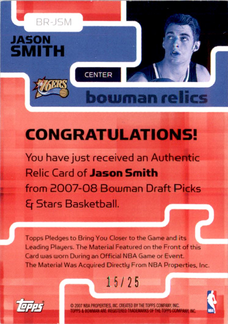 2007-08 Bowman Relics Dual Bronze #JSM Jason Smith back image