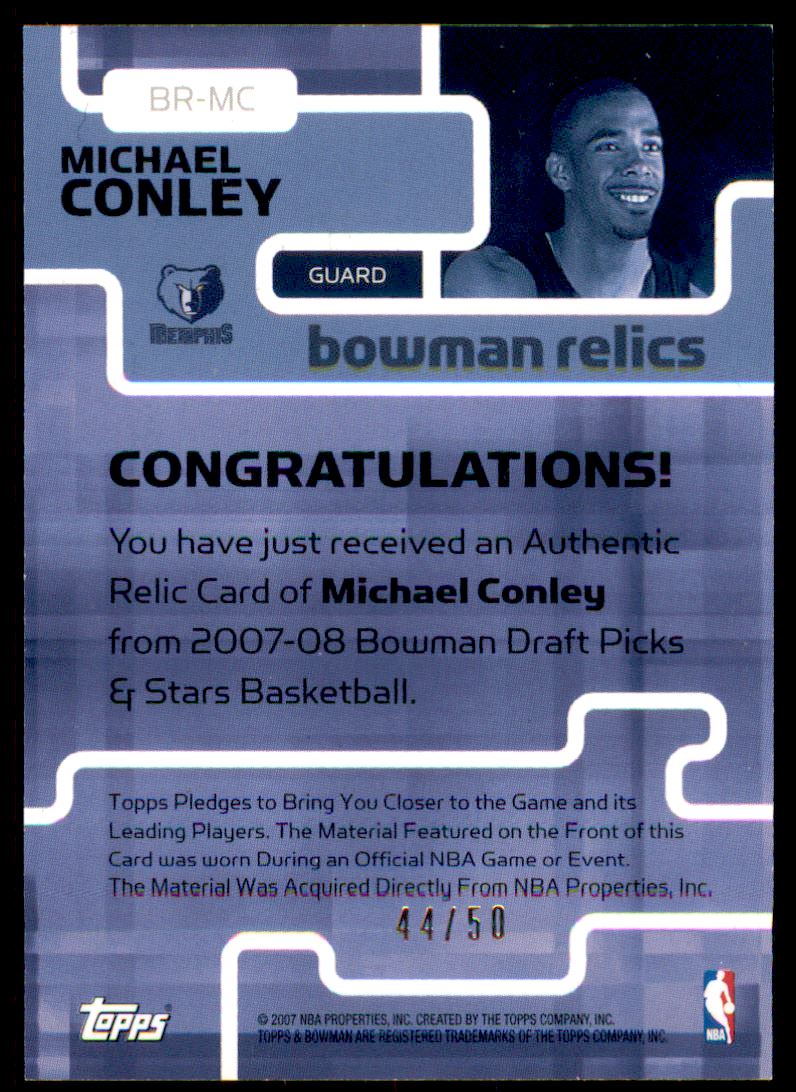 2007-08 Bowman Relics Dual Bronze #MC Mike Conley Jr. back image