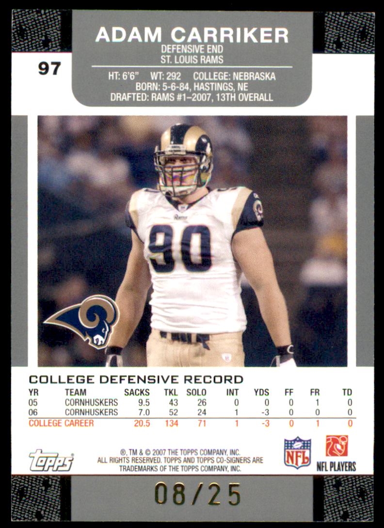 2007 Topps Co-Signers Changing Faces Hologold Blue #97A Adam Carriker/Brian Leonard back image