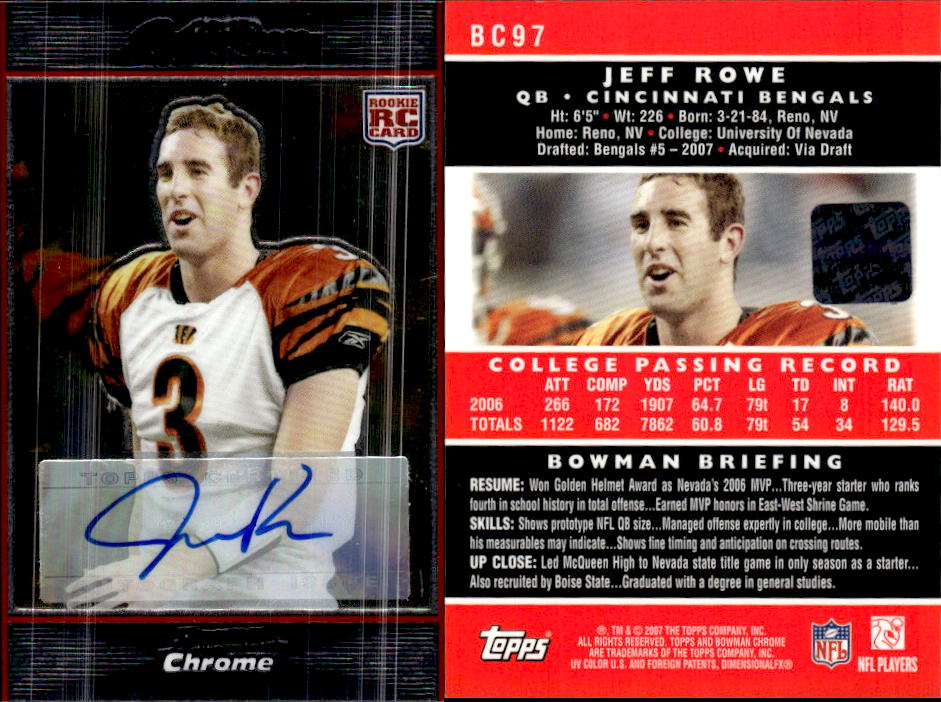 2007 Bowman Chrome Rookie Autographs #BC97 Jeff Rowe I