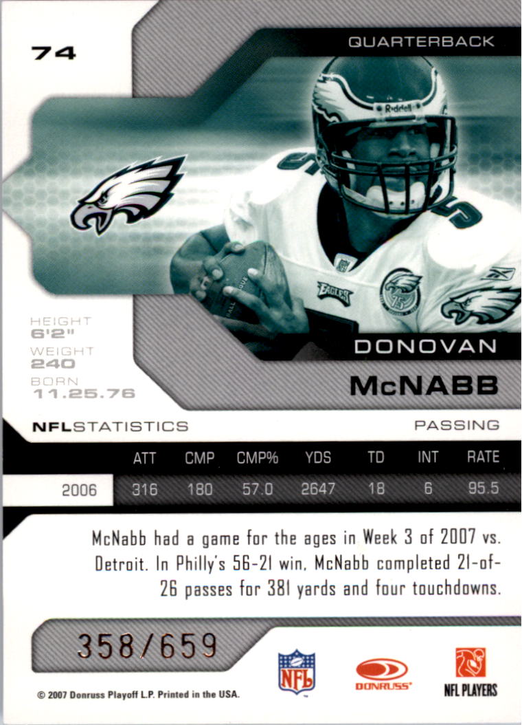 2007 Leaf Limited #74 Donovan McNabb back image