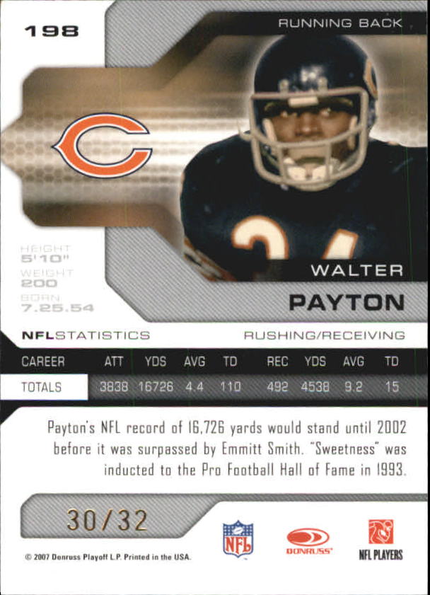 2007 Leaf Limited Bronze Spotlight #198 Walter Payton - NM-MT