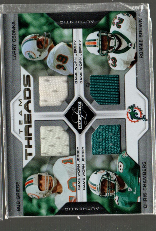 2007 Leaf Limited Team Threads Quads #5 Bob Griese/Larry Csonka/Chris Chambers/Ronnie Brown