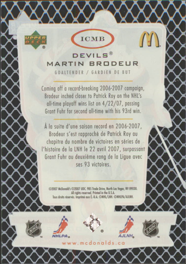 2007-08 McDonald's Upper Deck In the Crease #ICMB Martin Brodeur