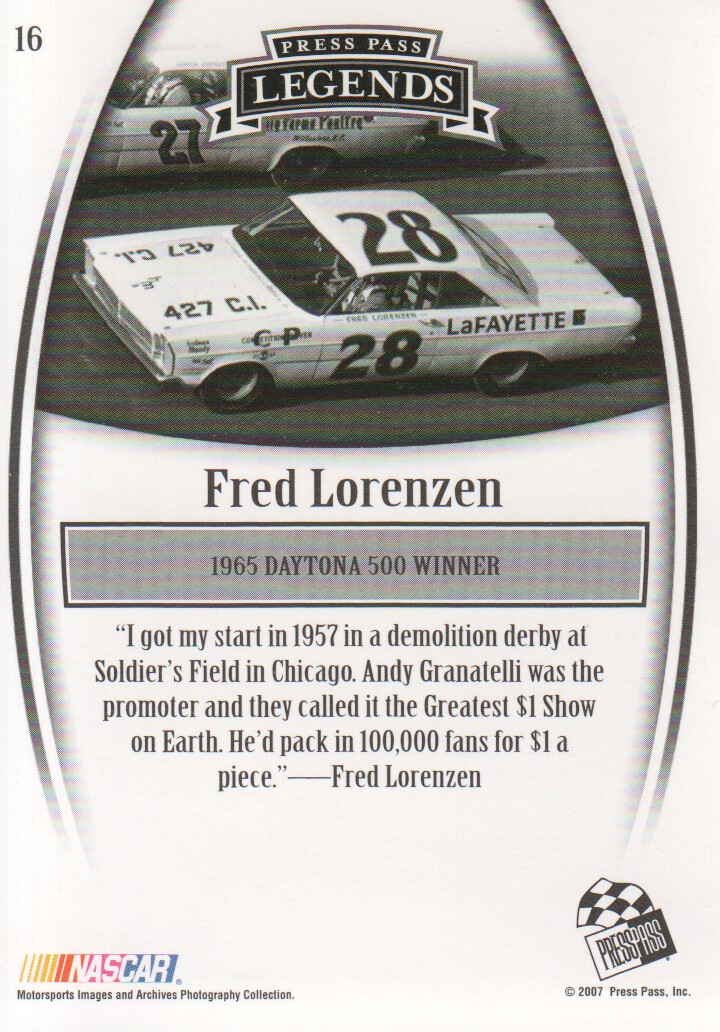 2007 Press Pass Legends #16 Fred Lorenzen back image