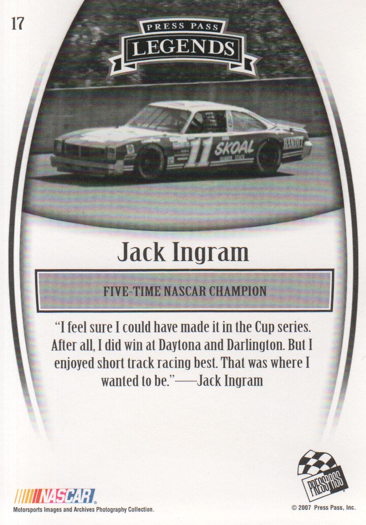 2007 Press Pass Legends #17 Jack Ingram back image