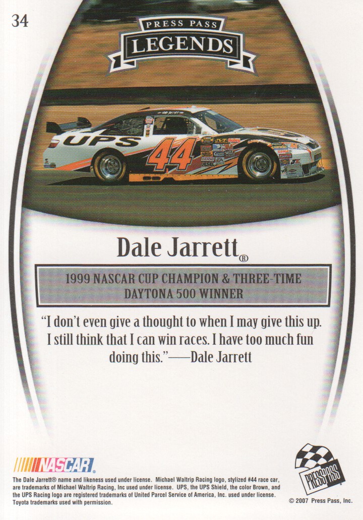 2007 Press Pass Legends #34 Dale Jarrett back image