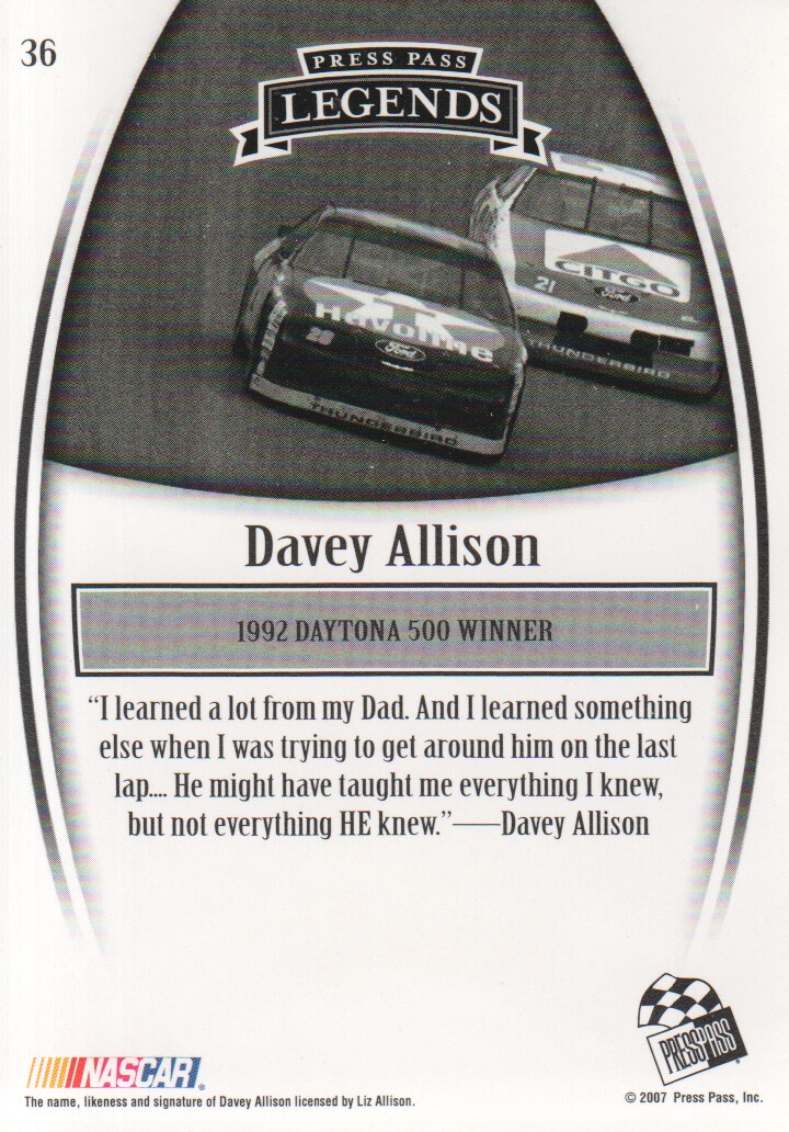 2007 Press Pass Legends #36 Davey Allison back image