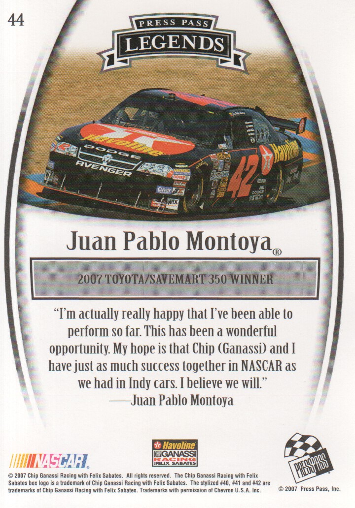 2007 Press Pass Legends #44 Juan Pablo Montoya RC back image