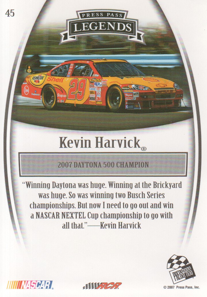 2007 Press Pass Legends #45 Kevin Harvick back image