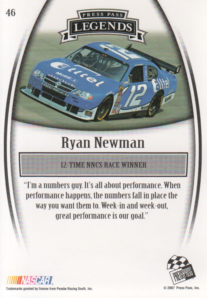 2007 Press Pass Legends #46 Ryan Newman back image