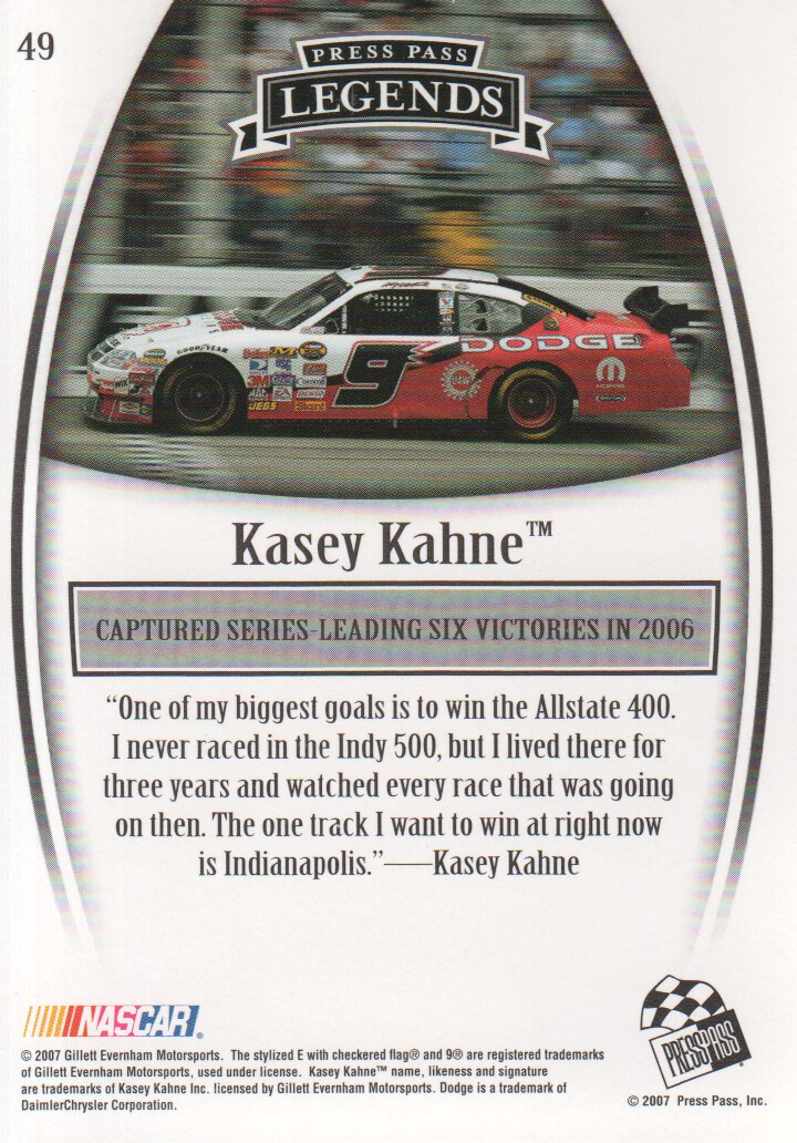2007 Press Pass Legends #49 Kasey Kahne back image