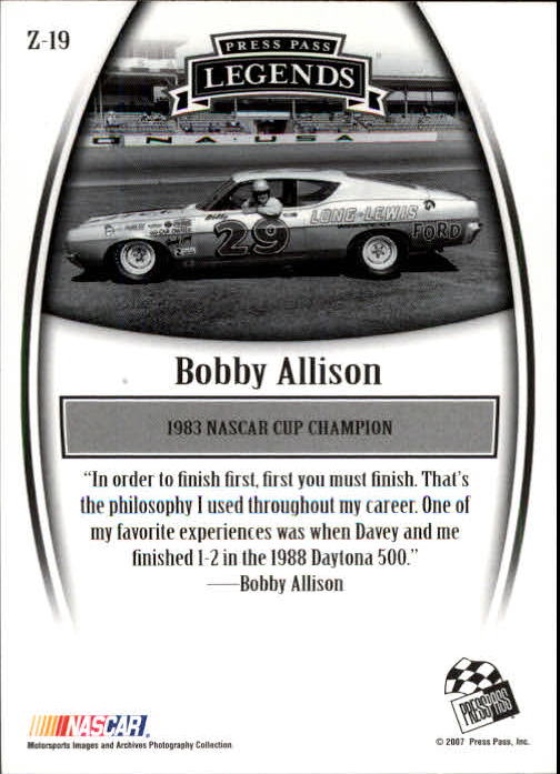 2007 Press Pass Legends Bronze #Z19 Bobby Allison back image
