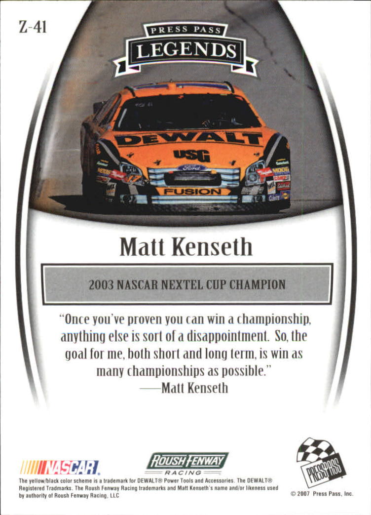 2007 Press Pass Legends Bronze #Z41 Matt Kenseth back image