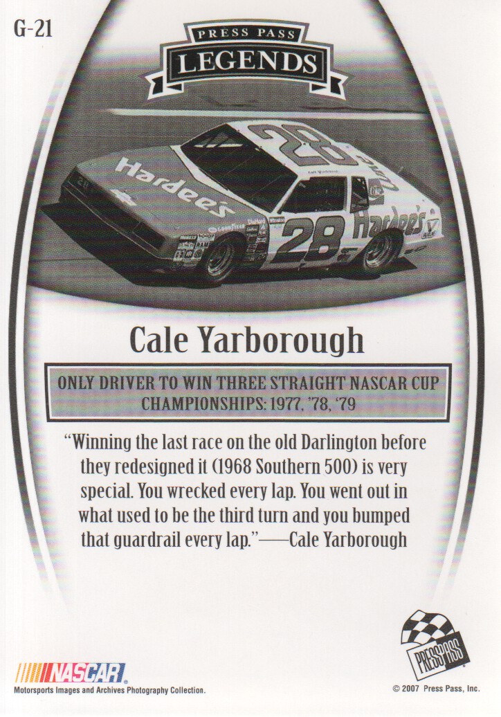 2007 Press Pass Legends Gold #G21 Cale Yarborough back image