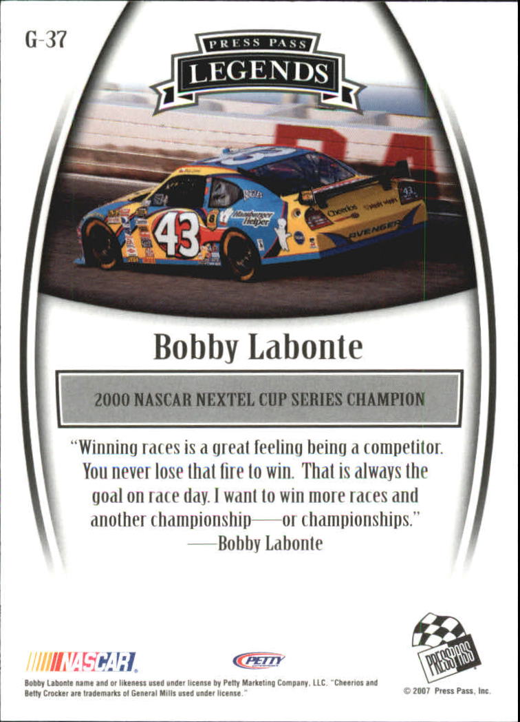 2007 Press Pass Legends Gold #G37 Bobby Labonte back image
