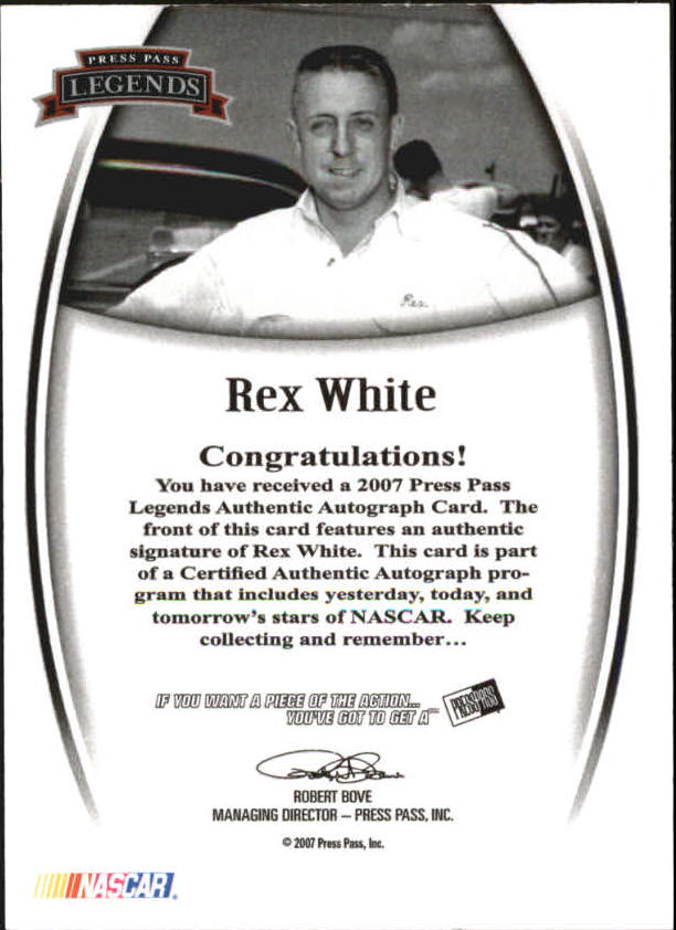 2007 Press Pass Legends Autographs Blue #26 Rex White/594 back image