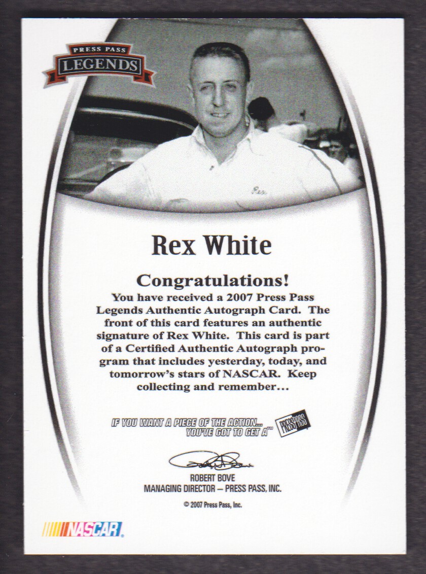2007 Press Pass Legends Autographs Blue #26 Rex White/594 back image