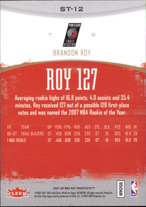 2007-08 Fleer Hot Prospects Stat Tracker #12 Brandon Roy