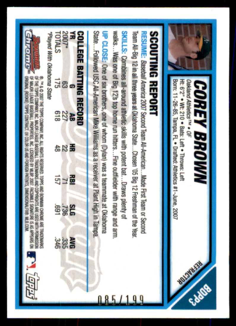 2007 Bowman Chrome Draft Draft Picks Blue Refractors #BDPP3 Corey Brown