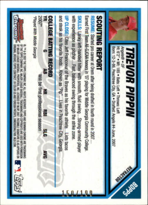 2007 Bowman Chrome Draft Draft Picks Blue Refractors #BDPP5 Trevor Pippin